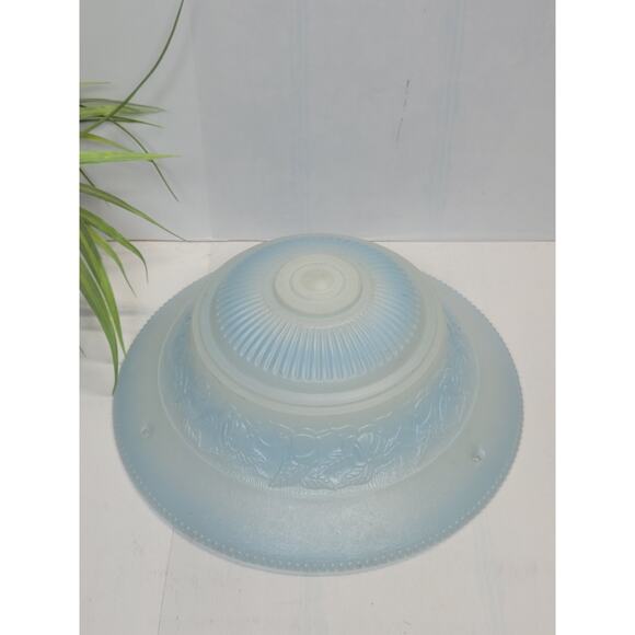 Vintage Ceiling Light, Glass Fixture, Blue Art Deco, Round 3 Chain - Picture 2 of 3